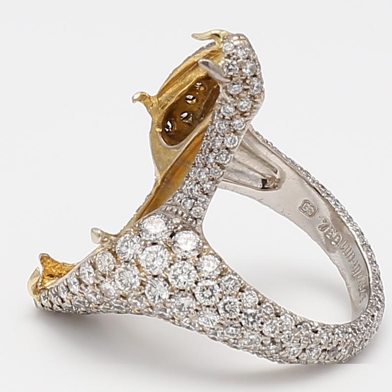 18K White Gold Semi Mount Ring with 2.3ct Round I VS2 Diamond Fits 24.92x12.62mm