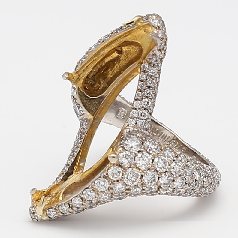 18K White Gold Semi Mount Ring with 2.3ct Round I VS2 Diamond Fits 24.92x12.62mm