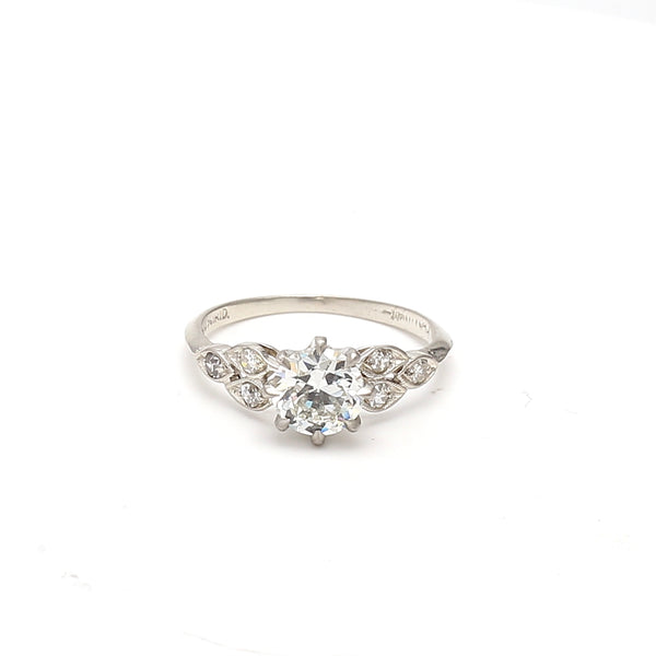 1.13 Carat Circular Brilliant Cut and Round Brilliant Diamond Platinum Engagement Ring