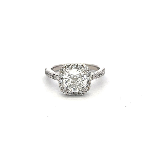 3.12 Carat Cushion Brilliant and Round Diamond Platinum Engagement Ring