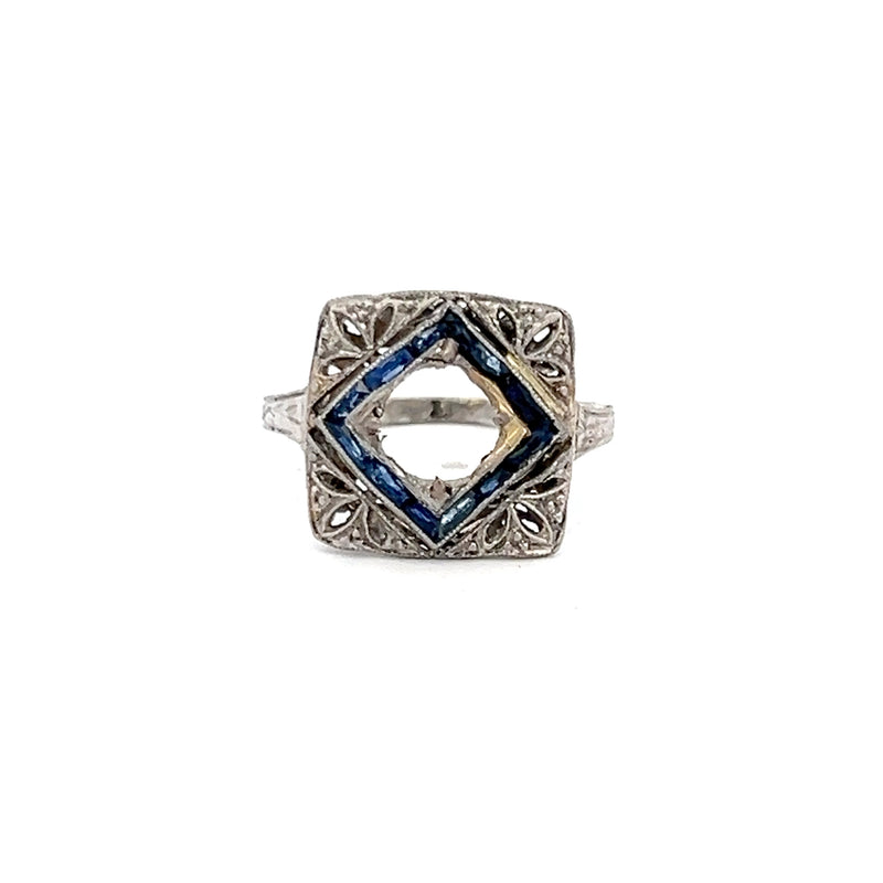 0.13 Carat Baguette Shape Sapphire Platinum Semi Mount Ring