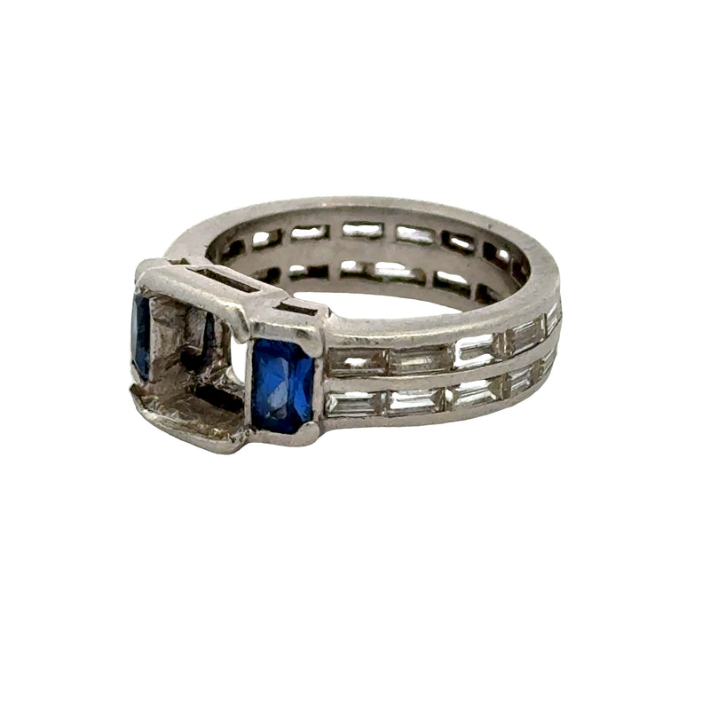 1.60 Carat Baguette Shape Diamond 0.60 Carat Sapphire Platinum Semi Mount Ring