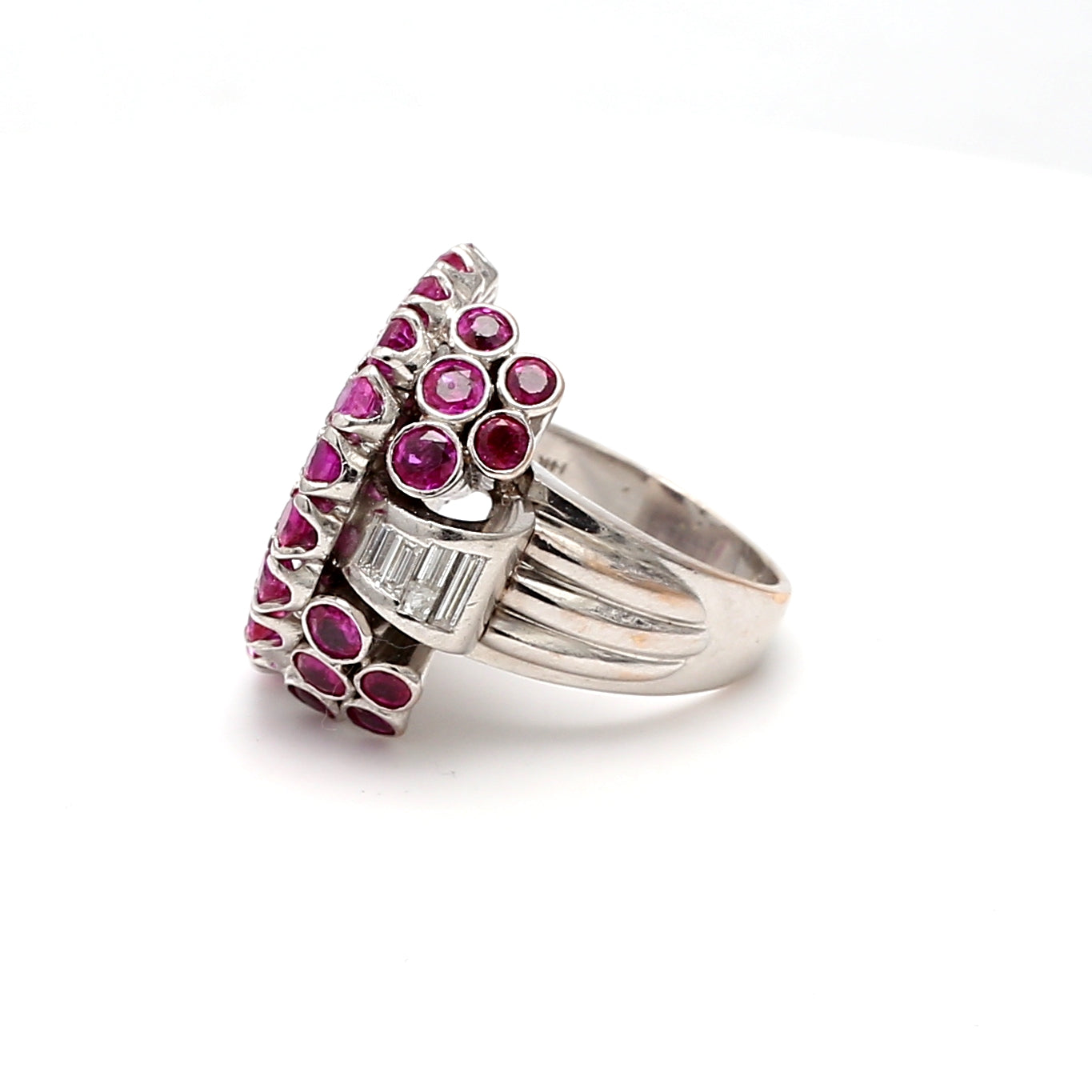 3.00 Carat Ruby 0.15 Carat Round Diamond 14 Karat White Gold Semi Mount Ring
