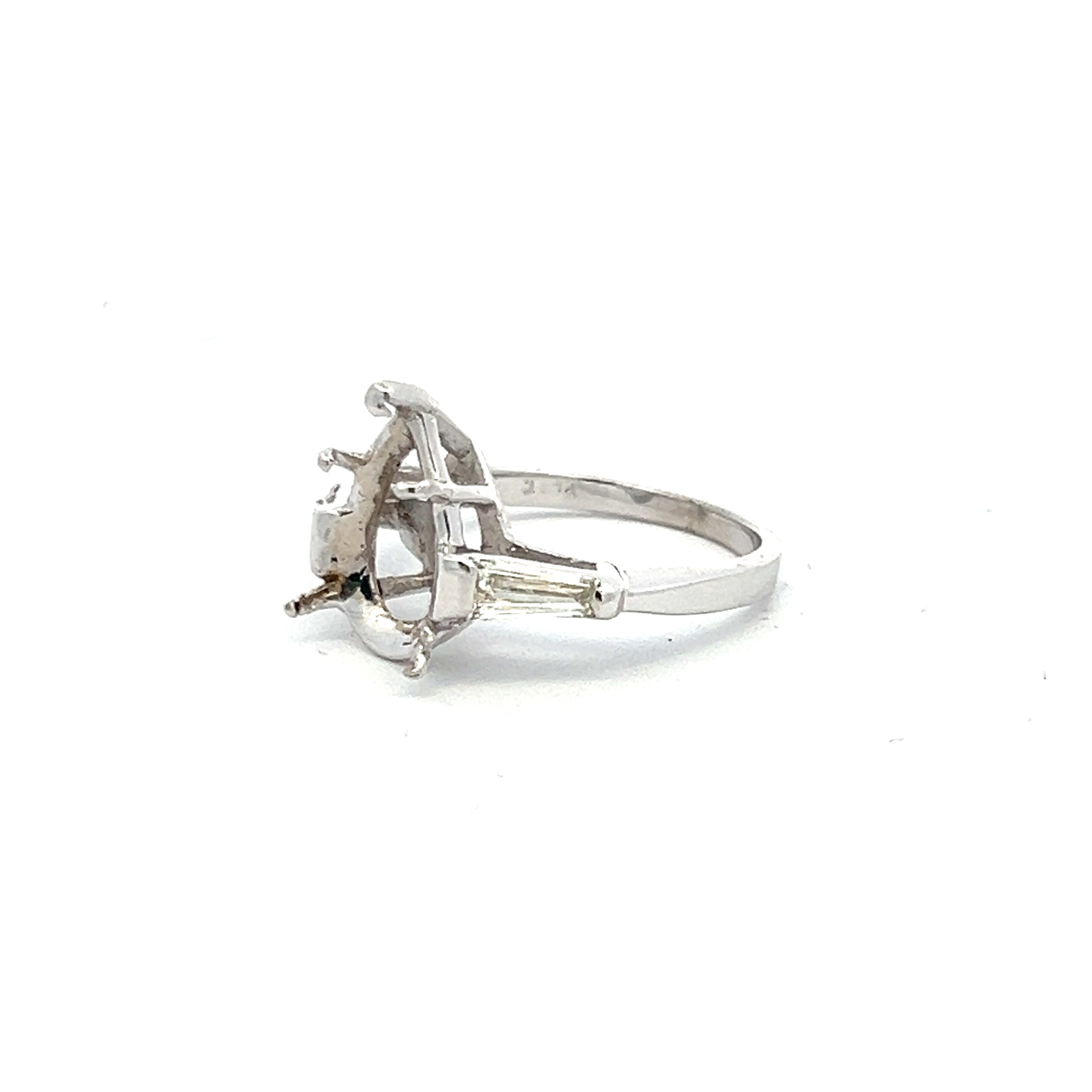 0.65 Carat Tapered Baguette Shape I VS1 Diamond Platinum Semi Mount Ring