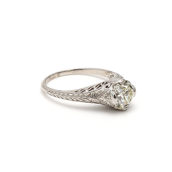 1.49 Carat Old European Cut M-SI1 Diamond Platinum Engagement Ring
