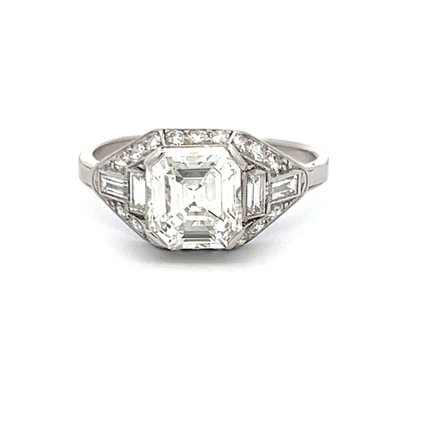 Cartier 2.49 Carat Asscher Cut and other cut Diamond Platinum Art Deco Ring