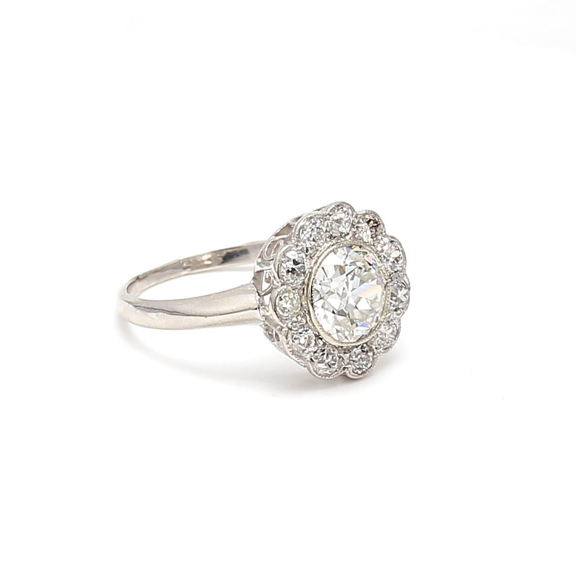 2.37ct Old European & Brilliant Cut H VS2 Diamond Platinum Edwardian Halo Ring