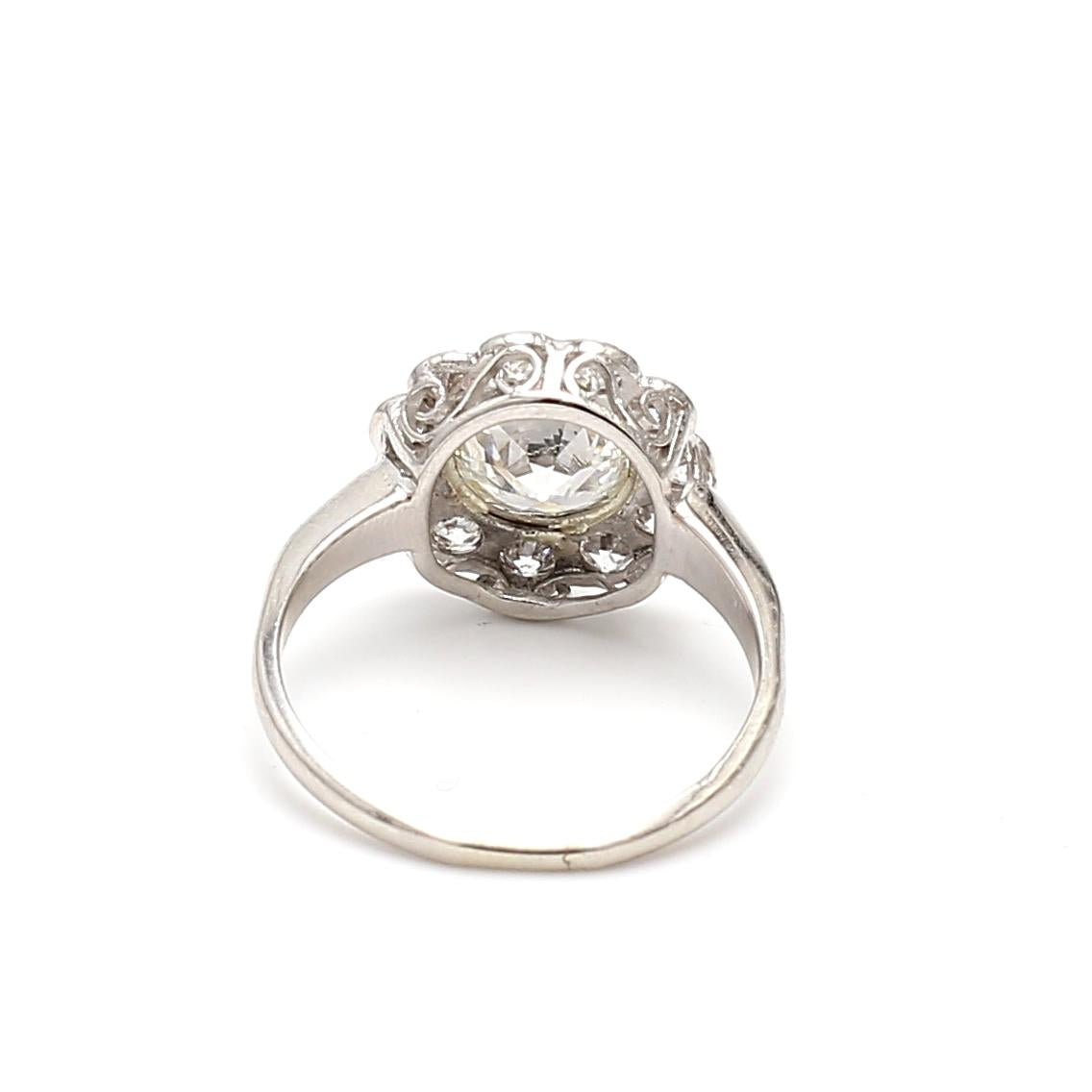 2.37ct Old European & Brilliant Cut H VS2 Diamond Platinum Edwardian Halo Ring