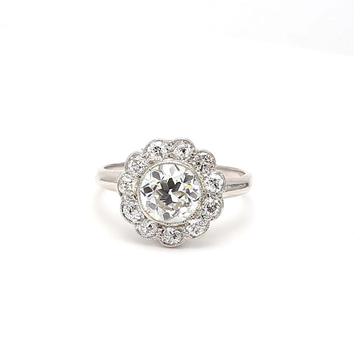 2.37ct Old European & Brilliant Cut H VS2 Diamond Platinum Edwardian Halo Ring