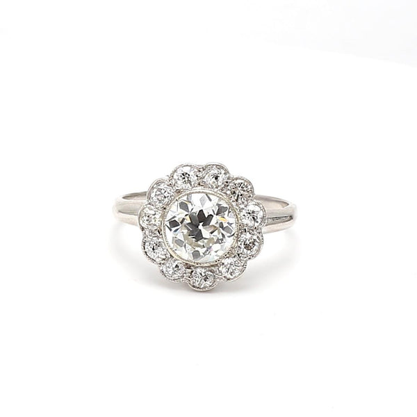 2.37ct Old European & Brilliant Cut H VS2 Diamond Platinum Edwardian Halo Ring