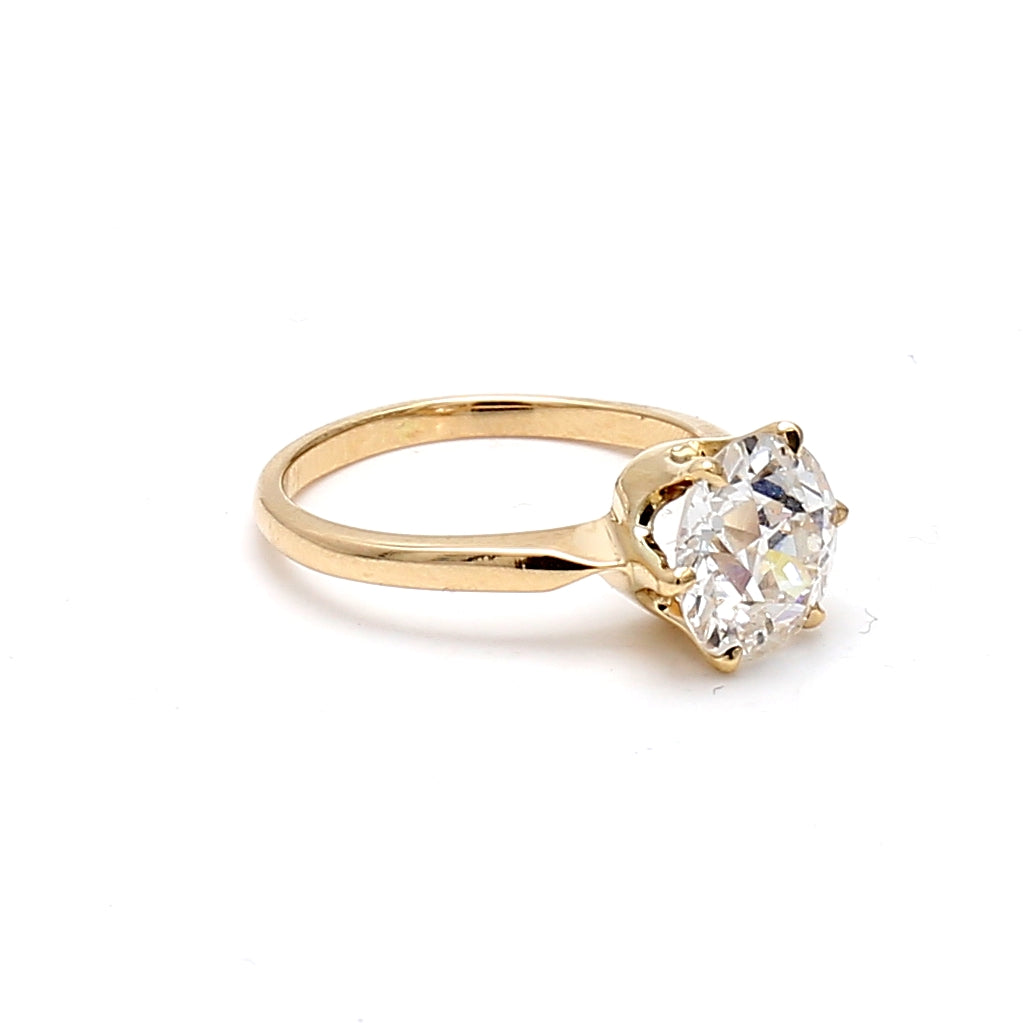 2.30 Carat Old European Cut I I1 Diamond 18 Karat Yellow Gold Engagement Ring