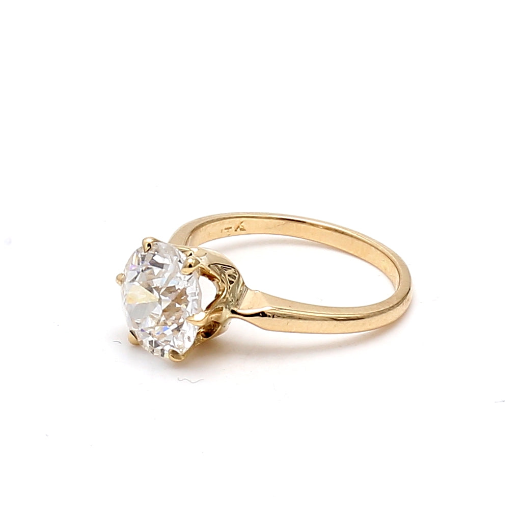 2.30 Carat Old European Cut I I1 Diamond 18 Karat Yellow Gold Engagement Ring