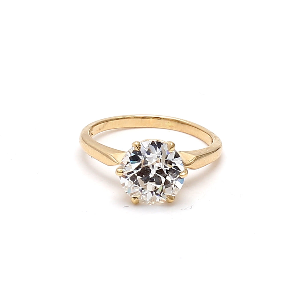 2.30 Carat Old European Cut I I1 Diamond 18 Karat Yellow Gold Engagement Ring