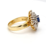 1.62 Carat Round and Baguette Diamond 0.92 Carat Sapphire 14K Yellow Gold Cluster Ring