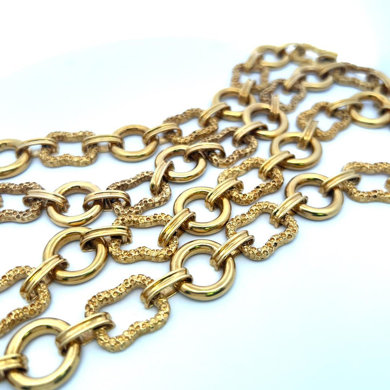 Vintage 171.60 Grams Textured and Smooth 18 Karat Yellow Gold Link Necklace