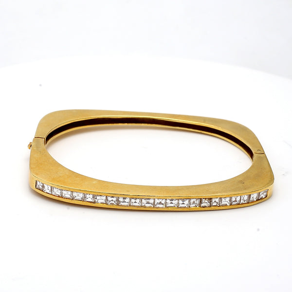 3.30 Carat Asscher Cut Diamond 18 Karat Yellow Gold Bangle Bracelet