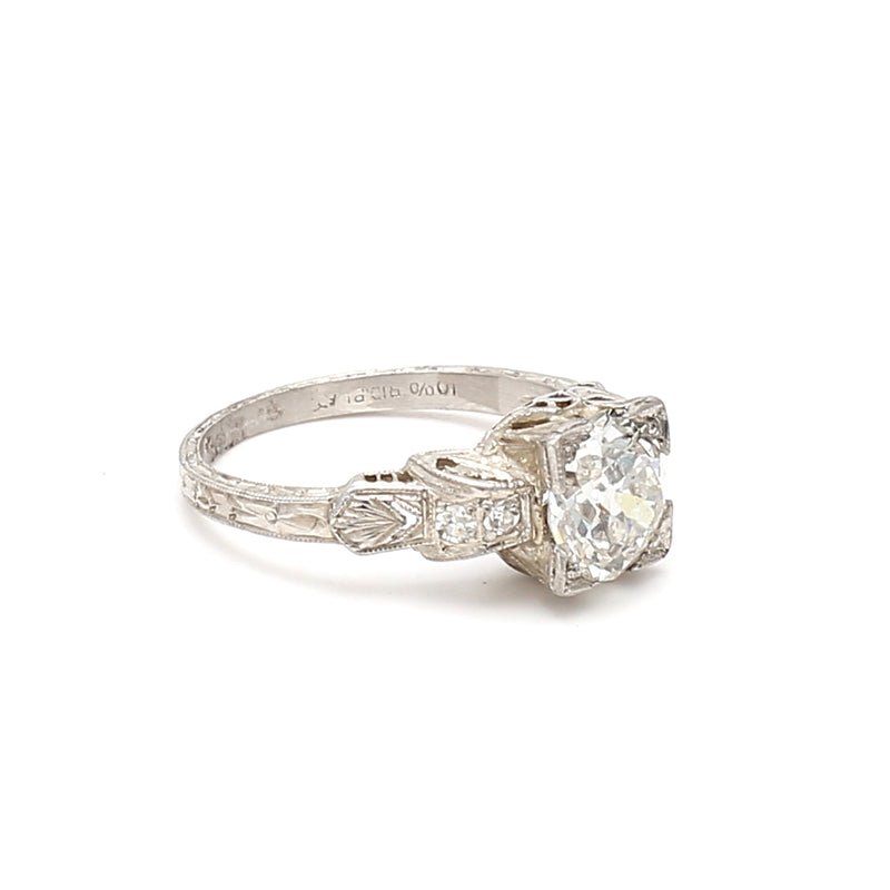 1.59 Carat Circular Brilliant Cut and Old European Cut Diamond Platinum Engagement Ring