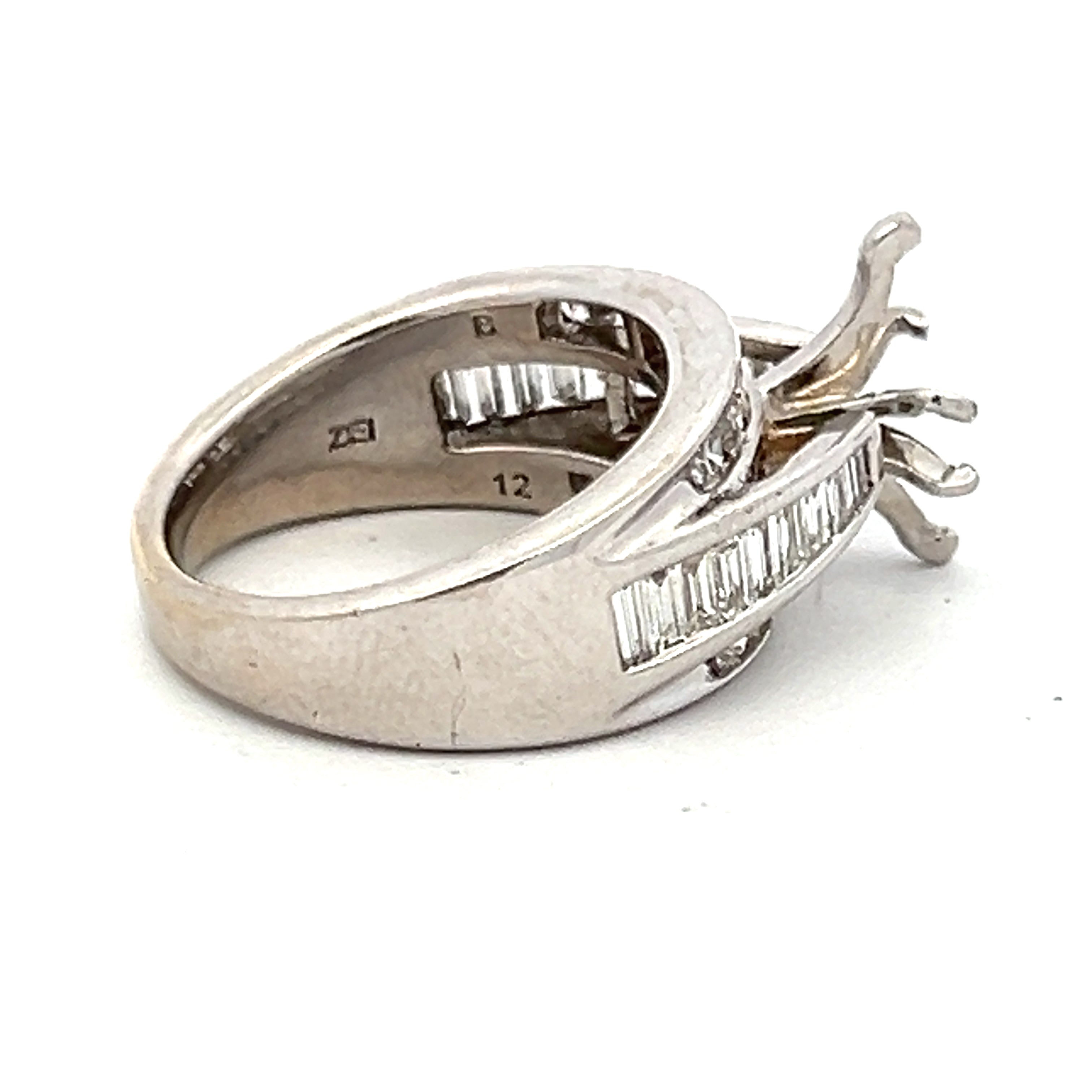 1.35 Carat Baguette and Round Brilliant Diamond 14K White Gold Semi Mount Ring