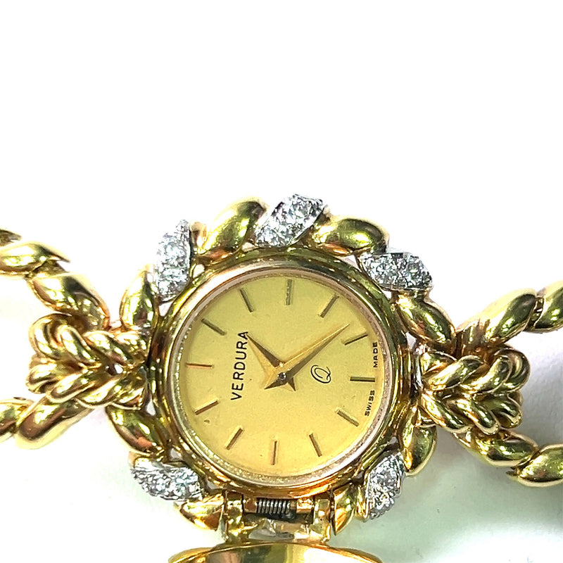 Verdura 0.40 Carat Round Brilliant F VS1 Diamond 18 Karat Yellow Gold Wrist Watch