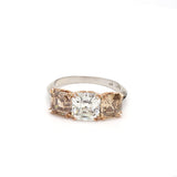 4.06 Carat Asscher Cut Fancy Yellow Orange Brown Diamond 18K Gold Three-Stone Ring