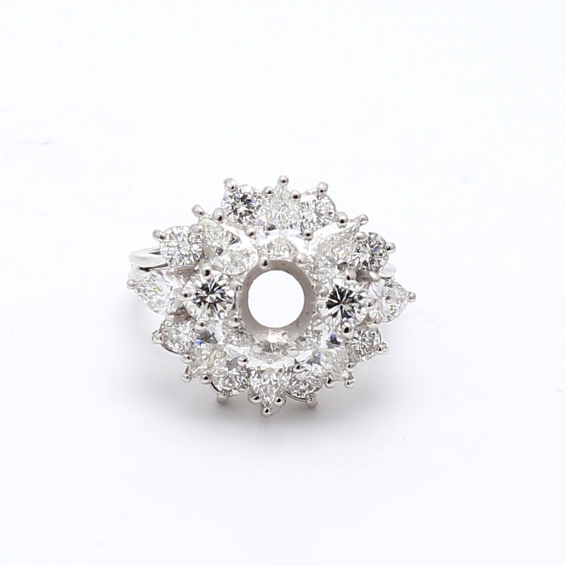 3.90 Carat Pear Shape and Round Brilliant H VS2 Diamond Platinum Semi Mount Ring