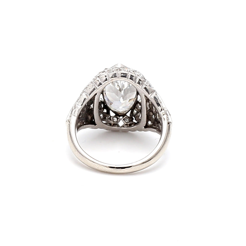 2.65 Carat Marquis and Old European Cut Diamond Platinum Art Deco Ring
