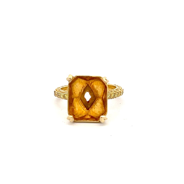 0.77 Carat Round Brilliant Fancy Yellow VS1 Diamond 18K YG Semi Mount Ring