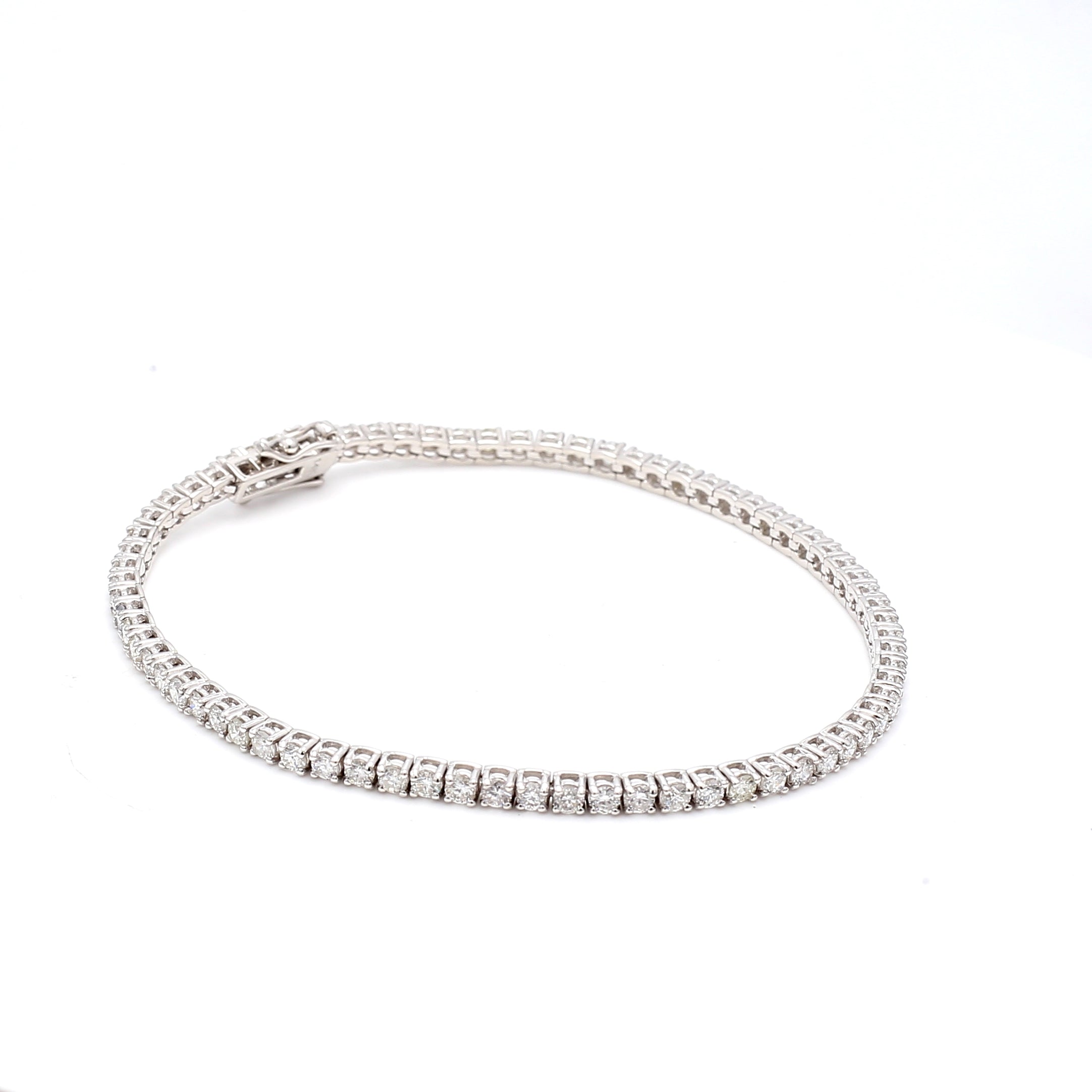 3.01 Carat Round Brilliant F VS1 Diamond 14 Karat White Gold Tennis Bracelet