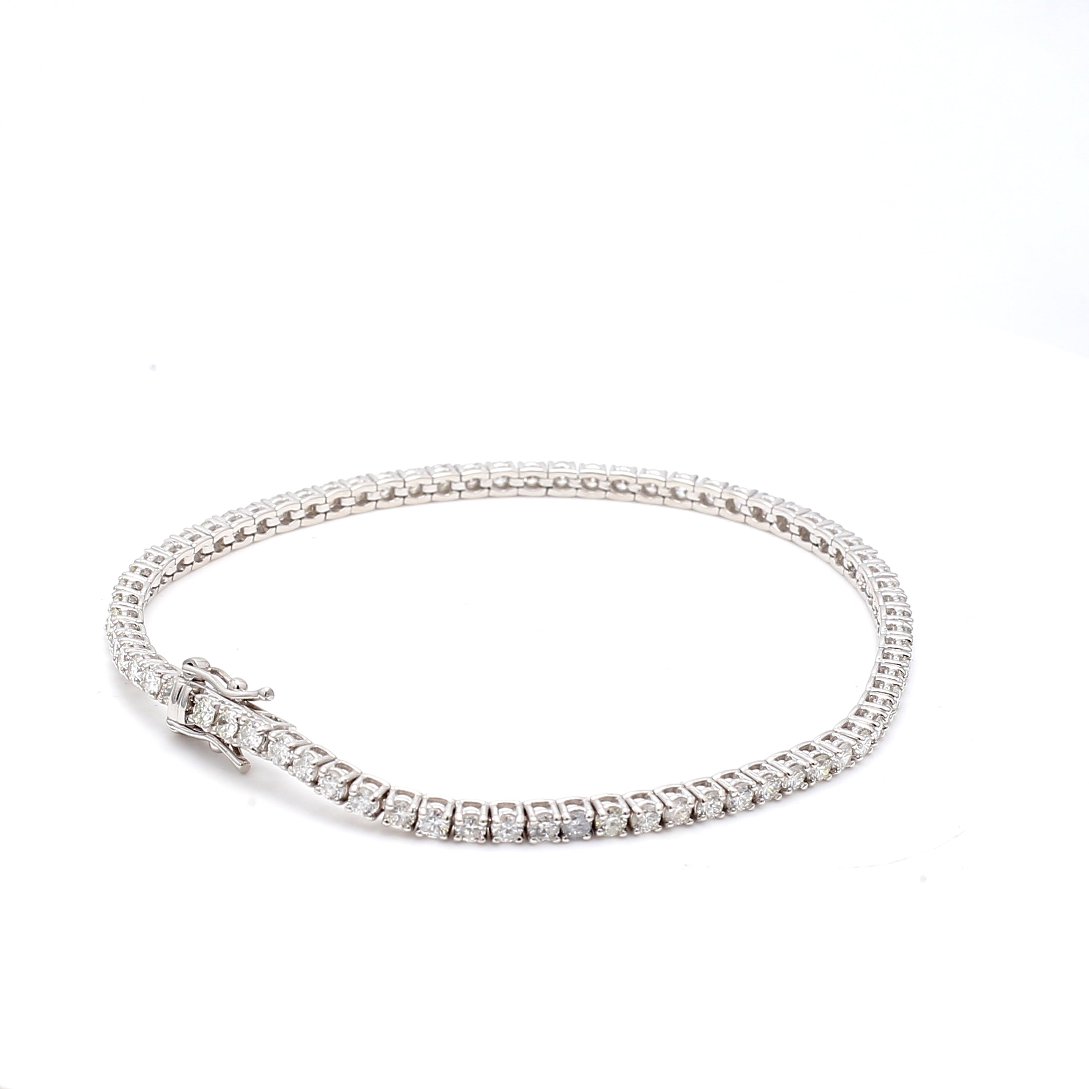 3.01 Carat Round Brilliant F VS1 Diamond 14 Karat White Gold Tennis Bracelet