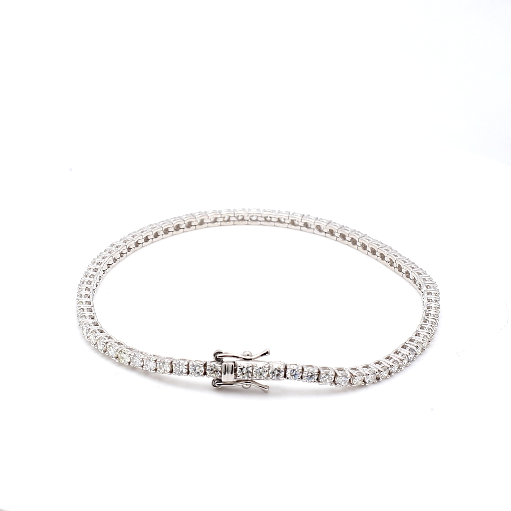 3.01 Carat Round Brilliant F VS1 Diamond 14 Karat White Gold Tennis Bracelet