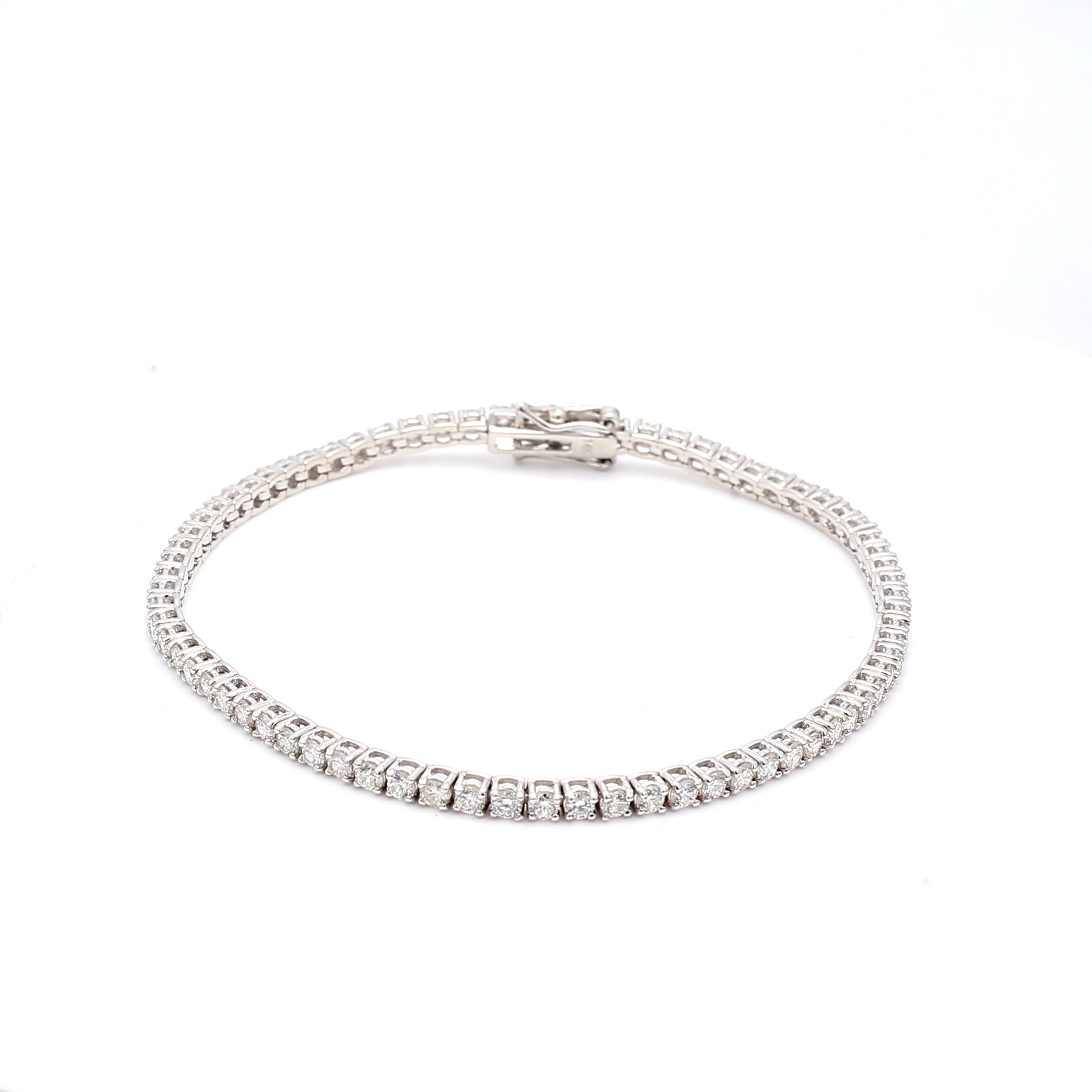 3.01 Carat Round Brilliant F VS1 Diamond 14 Karat White Gold Tennis Bracelet