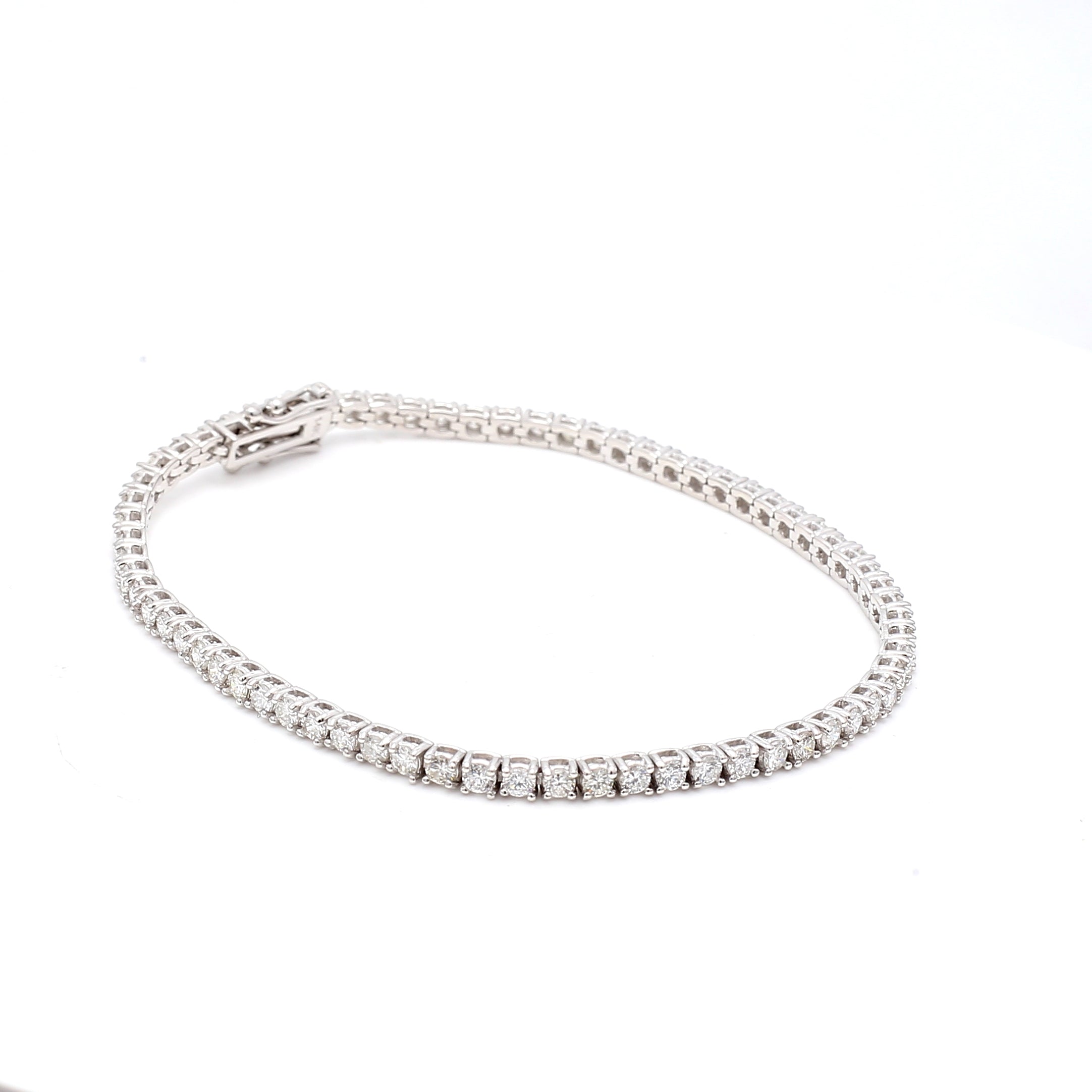 3.09 Carat Round Brilliant F VS2 Diamond 14 Karat White Gold Tennis Bracelet