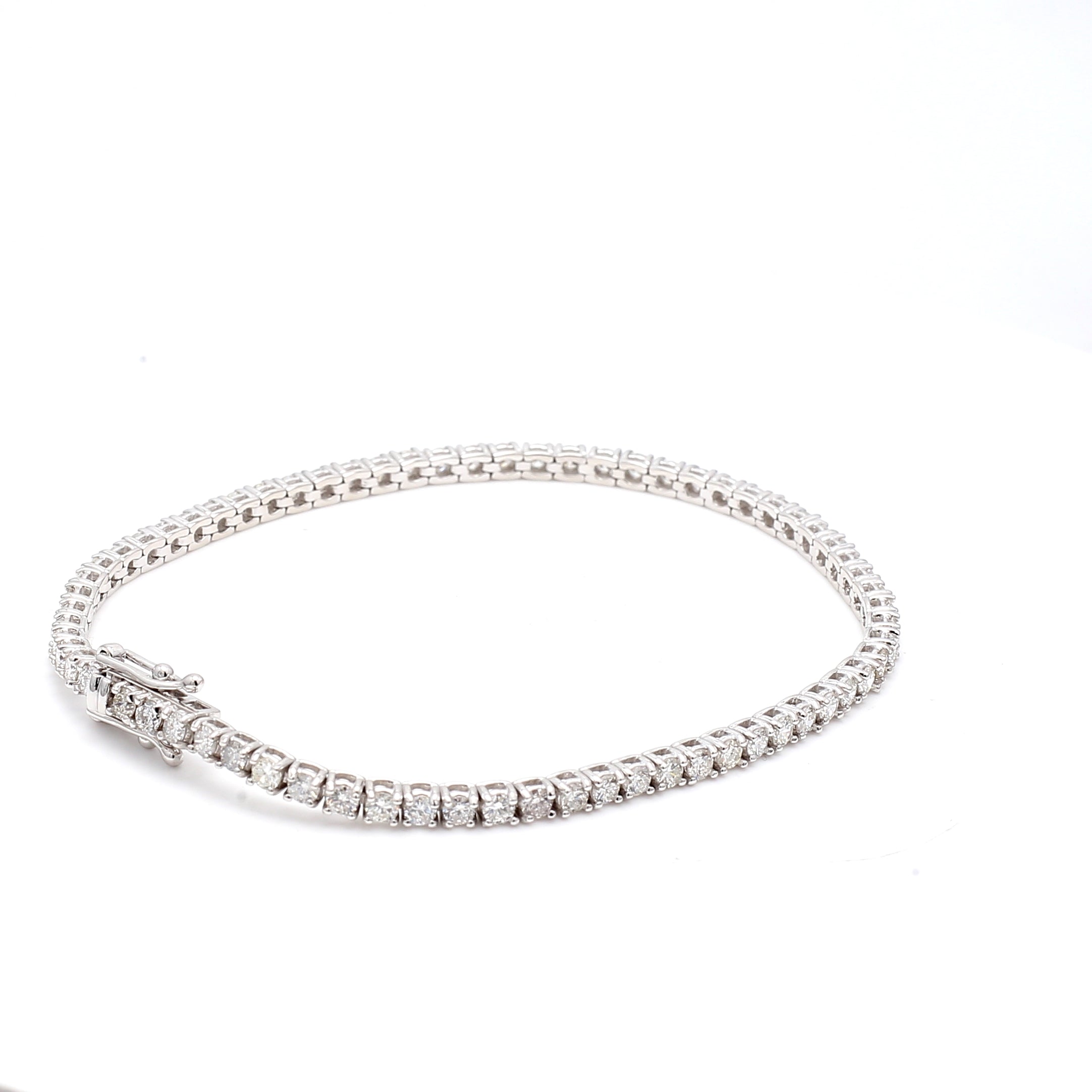 3.09 Carat Round Brilliant F VS2 Diamond 14 Karat White Gold Tennis Bracelet