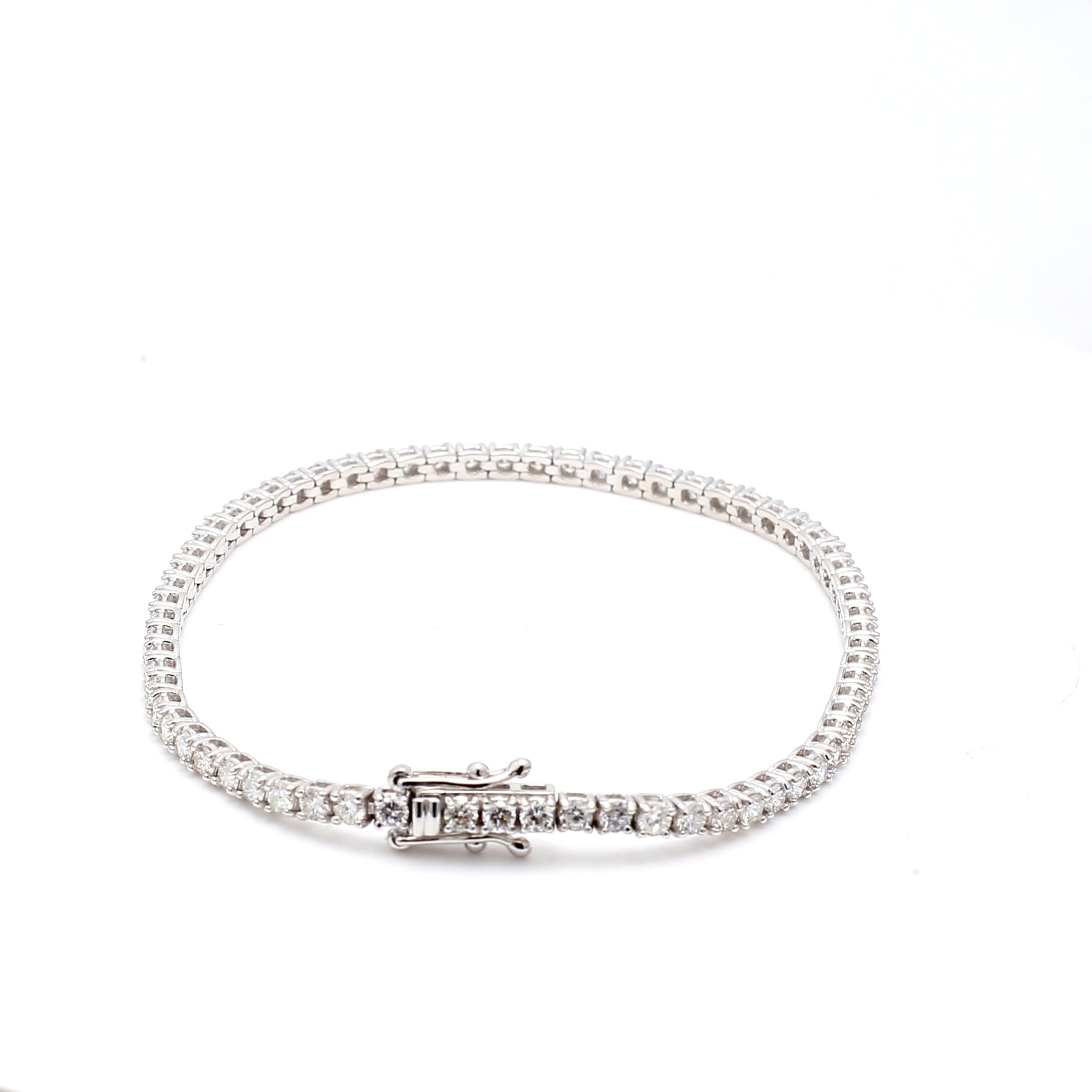 3.09 Carat Round Brilliant F VS2 Diamond 14 Karat White Gold Tennis Bracelet
