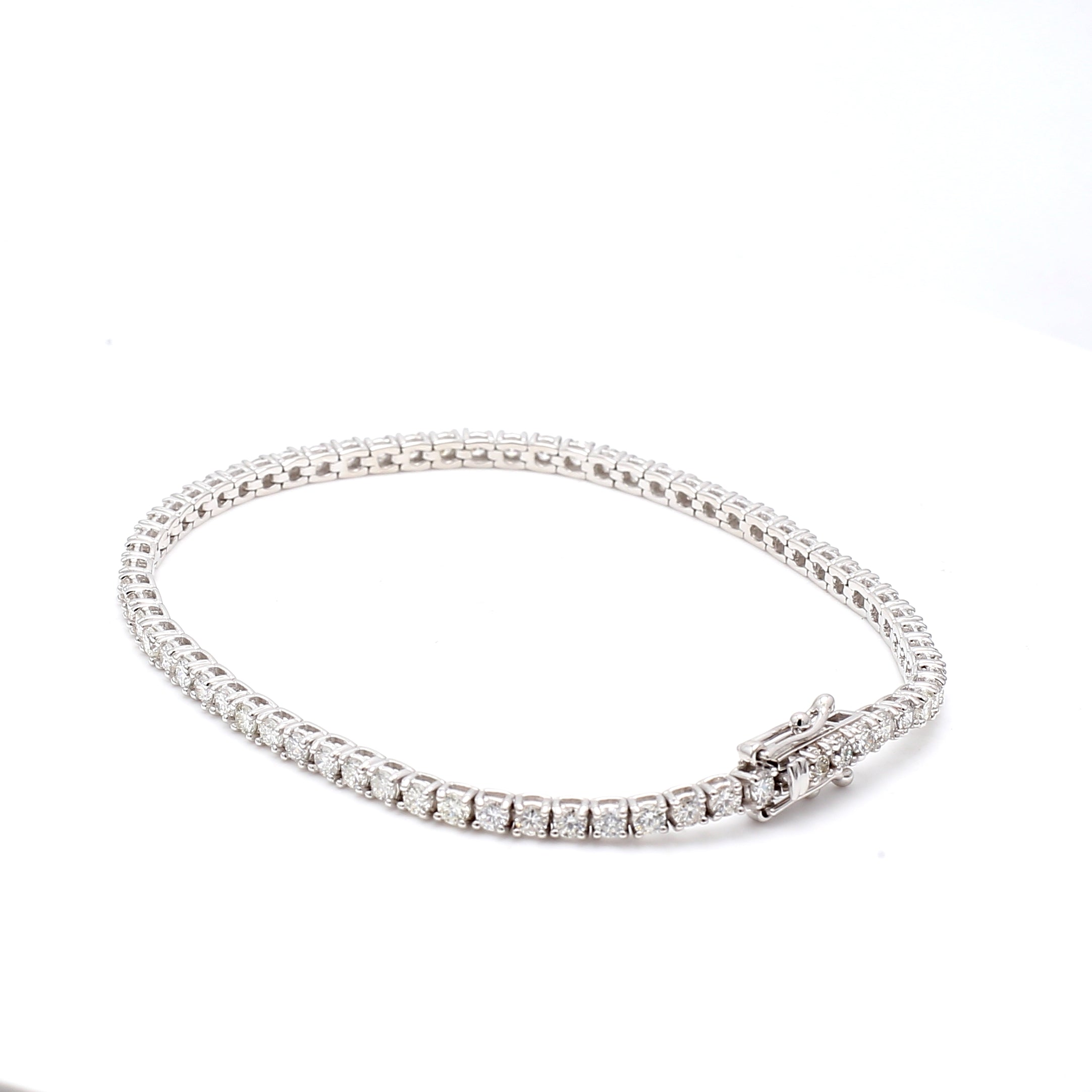 3.09 Carat Round Brilliant F VS2 Diamond 14 Karat White Gold Tennis Bracelet