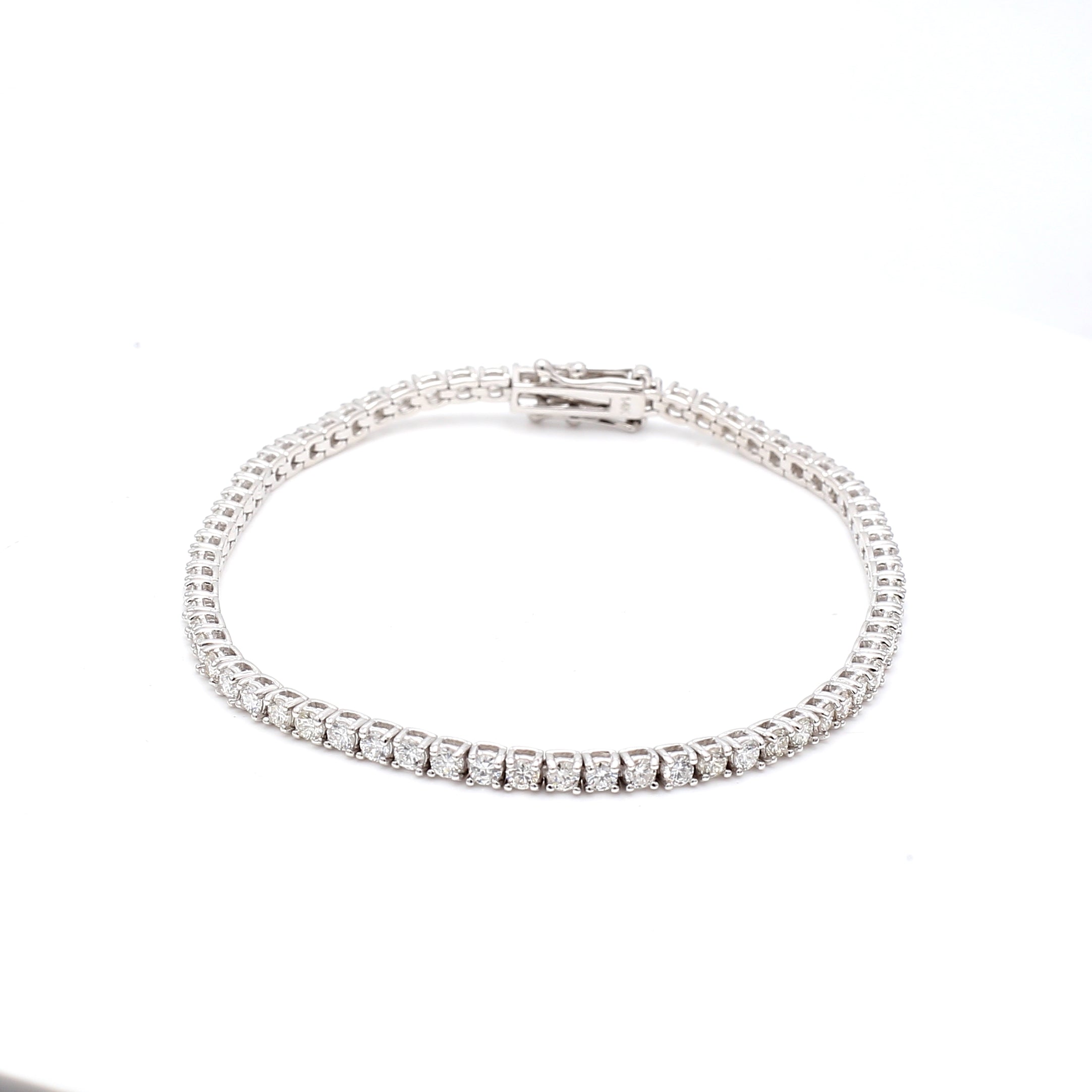 3.09 Carat Round Brilliant F VS2 Diamond 14 Karat White Gold Tennis Bracelet