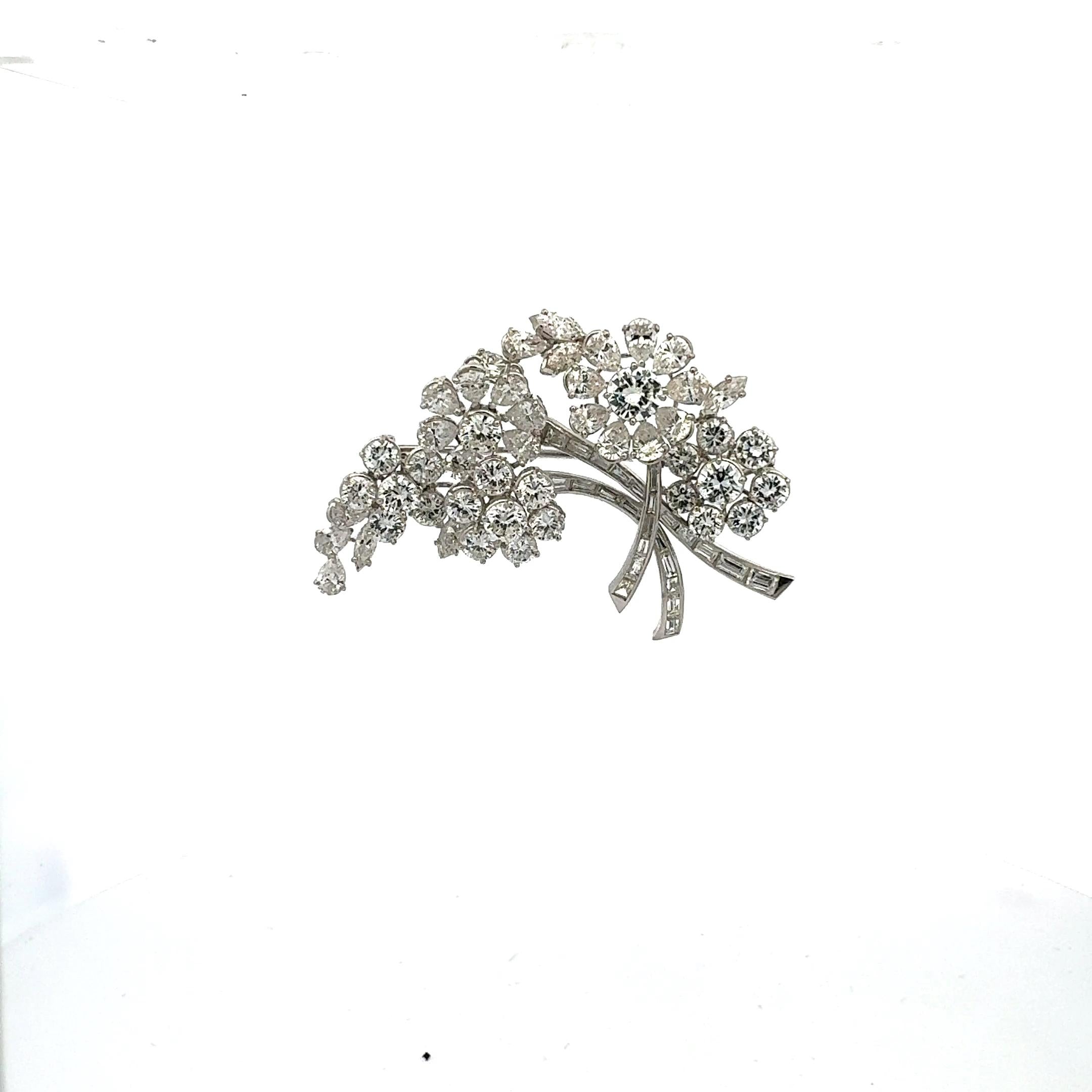 12.00 Carat Diamond Platinum Floral Cluster Bouquet Pin Brooch F VS1-VVS2