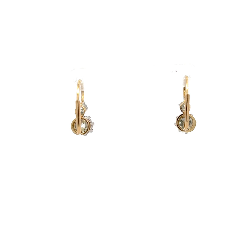 2.53 Carat Old European Cut M VS1-VS2 Diamond 18 Karat Two Tone Gold/Platinum Leverback Earring