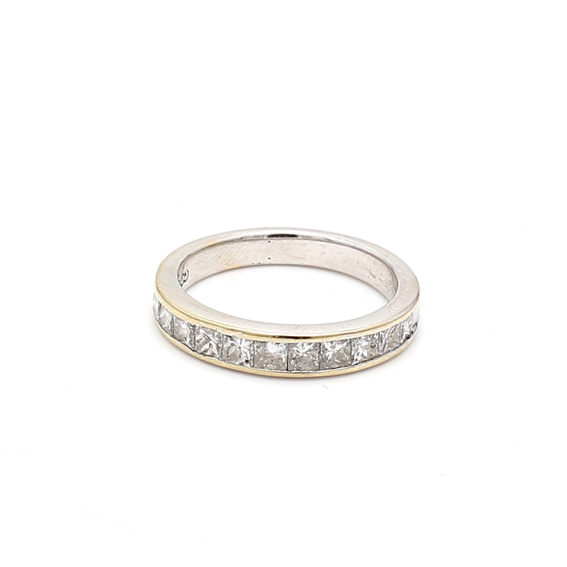 1.10 Carat Princess Cut H I1 Diamond 18 Karat White Gold Band Ring