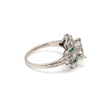 0.42 Carat Round Brilliant Diamond 0.30 Carat Emerald Platinum Semi Mount Ring