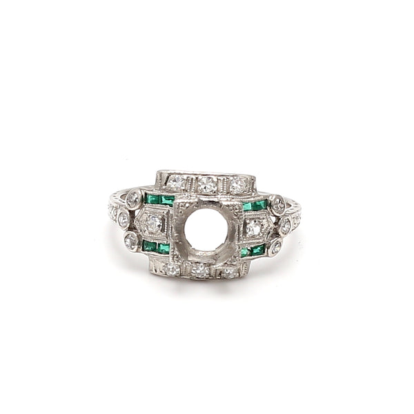 0.42 Carat Round Brilliant Diamond 0.30 Carat Emerald Platinum Semi Mount Ring