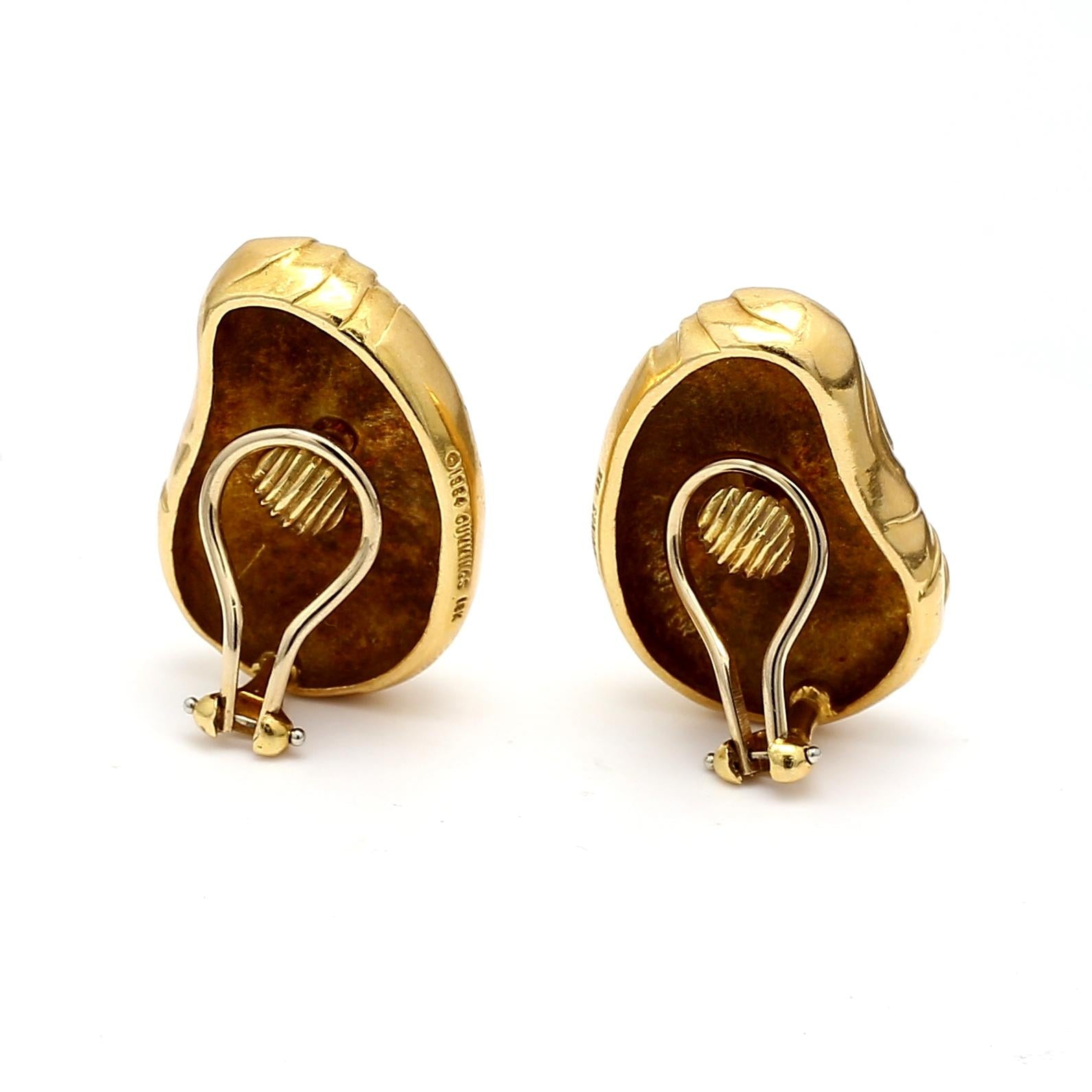 Tiffany & Co. 18K Yellow Gold Sculpted Textured Clip on Earrings