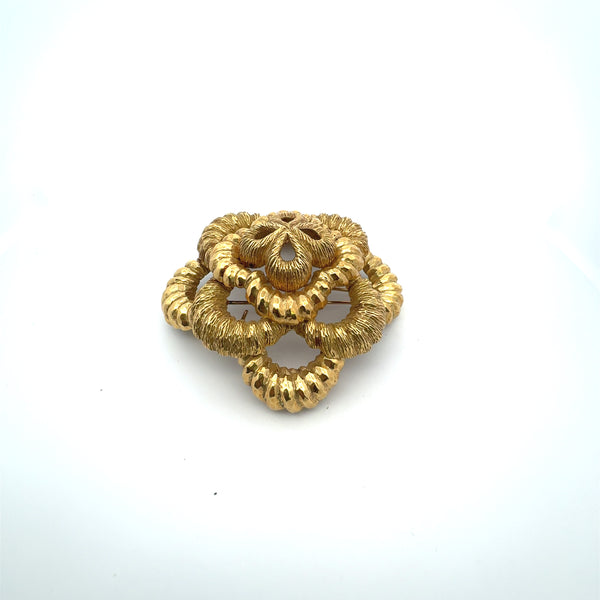 Vintage 70.30 Grams 18 Karat Yellow Gold Flower Pin Brooch