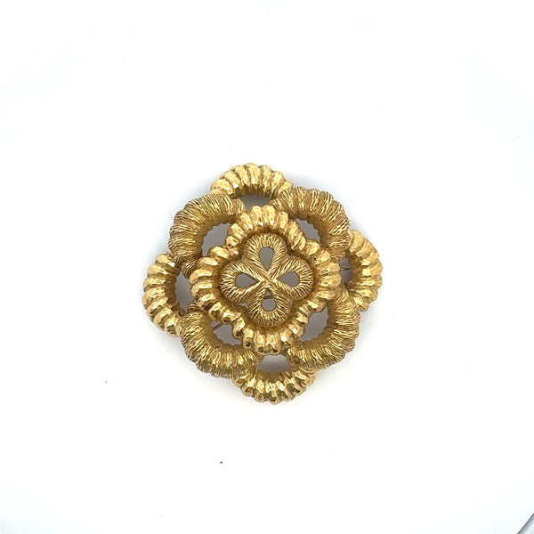 Vintage 70.30 Grams 18 Karat Yellow Gold Flower Pin Brooch