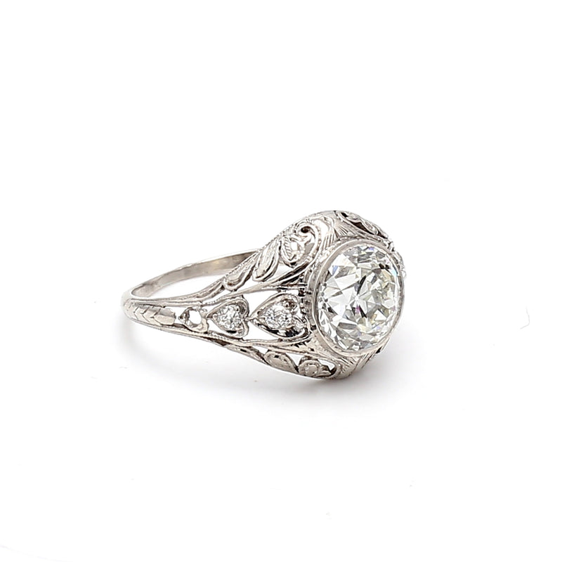 Art Deco 2.14 Carat Old European Cut I VS2 Diamond Platinum Engagement Ring