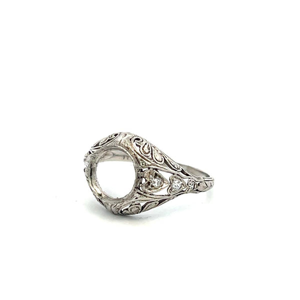 0.06 Carat Old European Cut J SI1 Diamond Platinum Semi Mount Ring