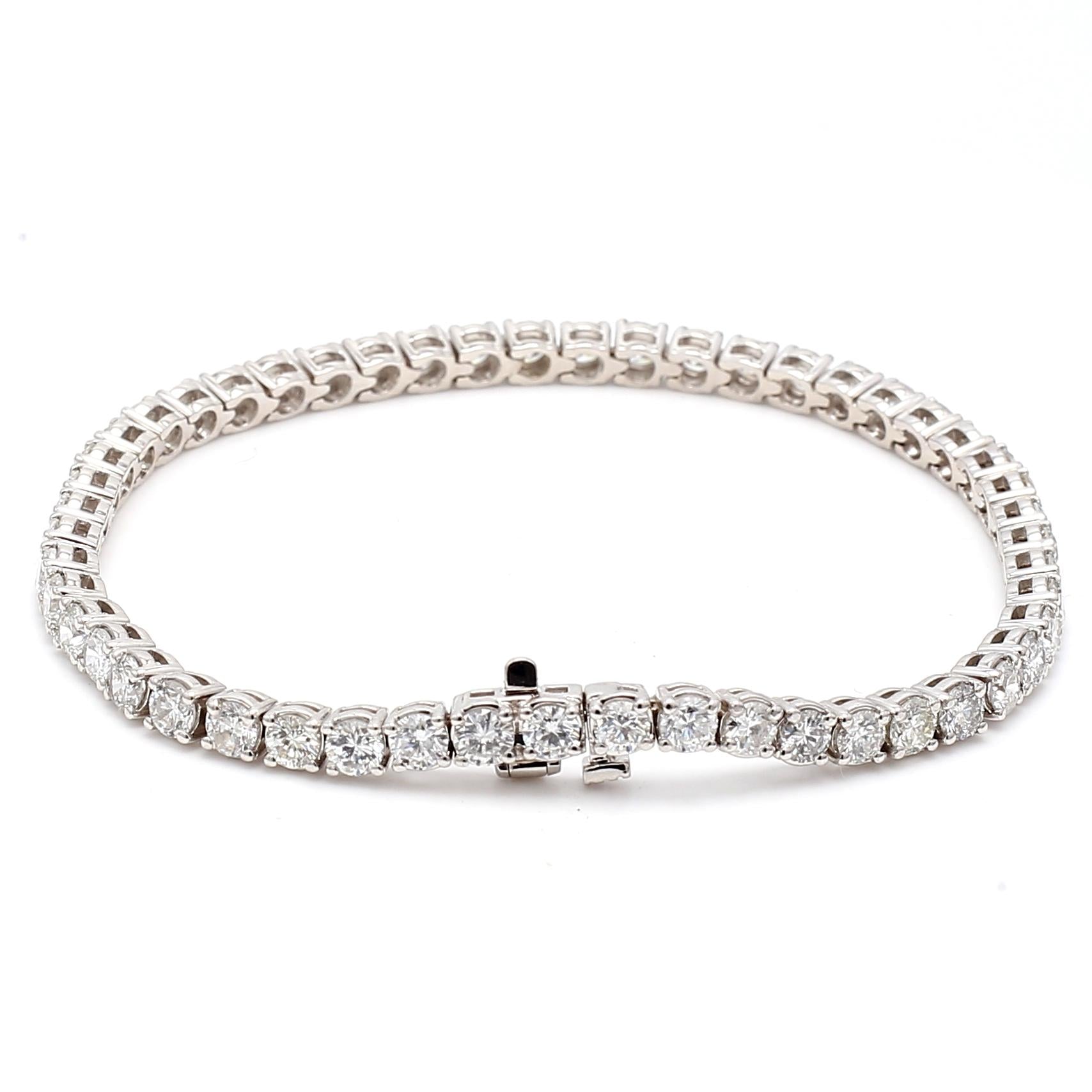 6.51 Carat Round Brilliant Diamond 14K White Gold Classic Tennis Bracelet