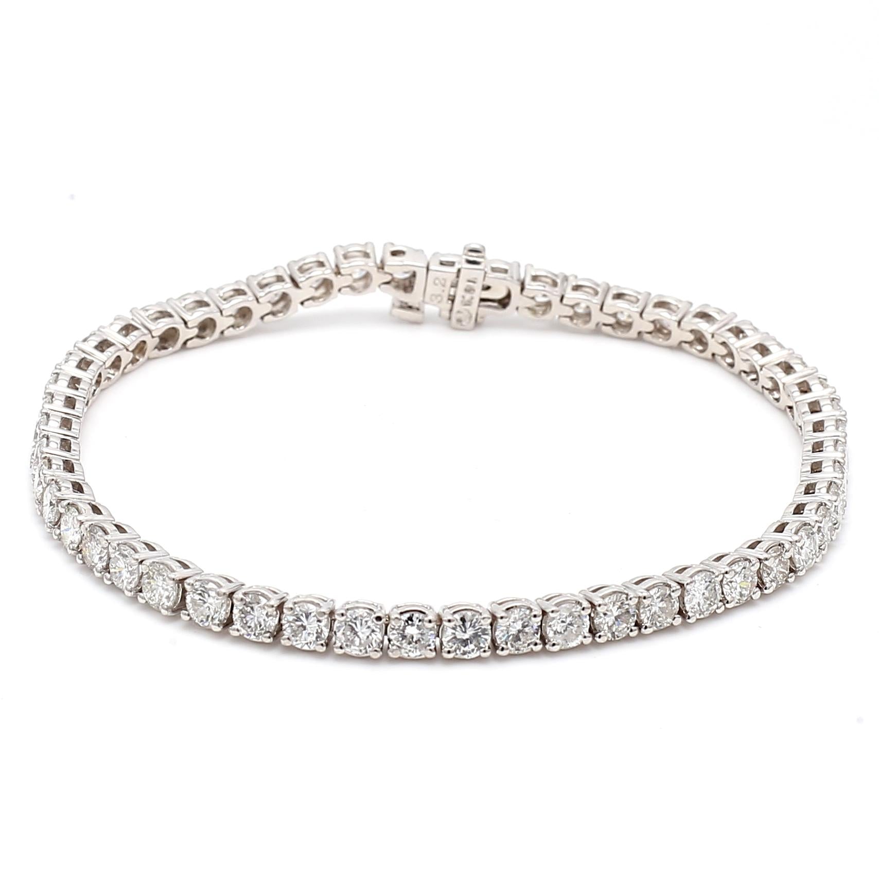 6.51 Carat Round Brilliant Diamond 14K White Gold Classic Tennis Bracelet