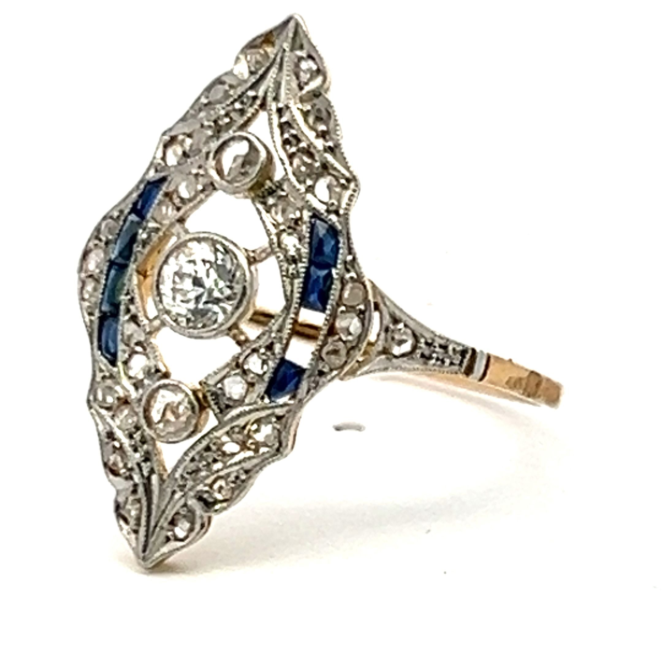 0.35 Carat Old European Cut Diamond 14 Karat Yellow Gold Art Deco Ring