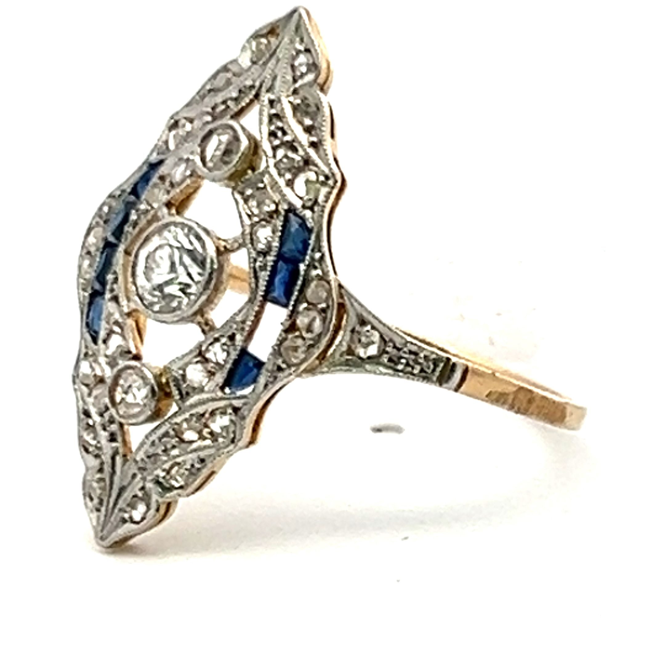 0.35 Carat Old European Cut Diamond 14 Karat Yellow Gold Art Deco Ring